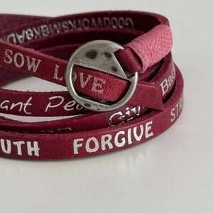 Red Leather Wrap Bracelet with Silver Accents